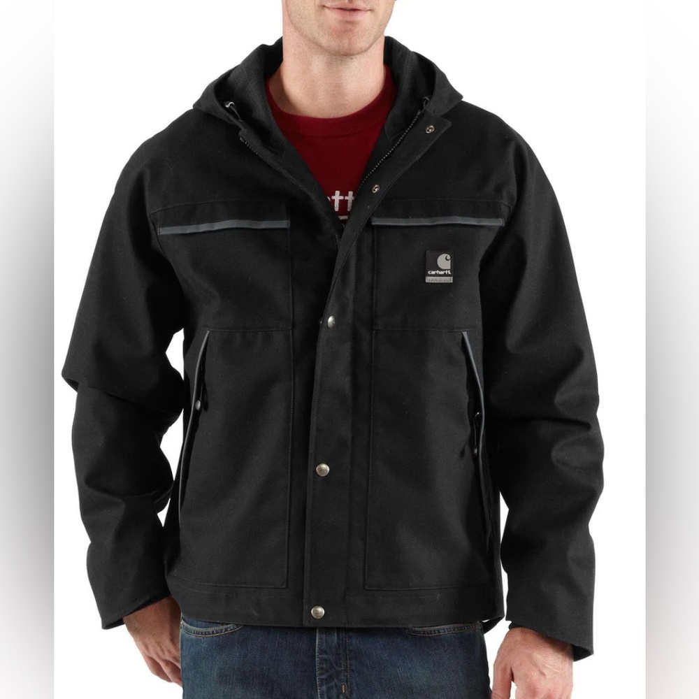 Men’s Black Carhartt Ketchikan Waterproof Hooded Jacket size Large Tall EUC